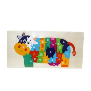 Дървен пъзел кравичка