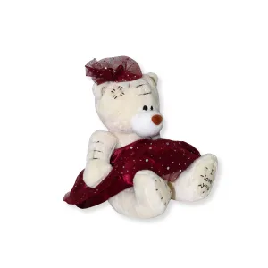 Плюшено мече с бордо панделка